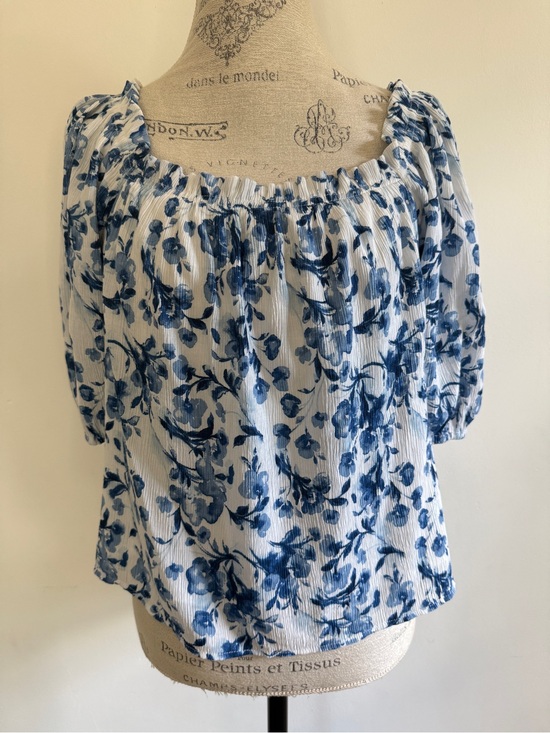Abercrombie & Fitch Tops - Abercrombie & Fitch White and Blue Floral Peasant Blouse